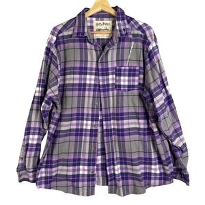 Harry Potter Cakeworthy Flannel Shirt Purple Grey Plaid Embroidered Size 2XL